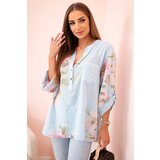 Kesi Włoski Women's cotton blouse with a floral pattern and buttons blue Cijene