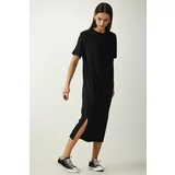 Happiness İstanbul Women's Black Crew Neck Knitted Ribbed Dress