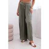 Kesi Włoski Women's wide-leg viscose trousers khaki | Shoptok.si