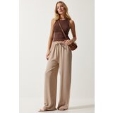 Happiness İstanbul Women's Beige Flowy Knitted Palazzo Trousers Cene