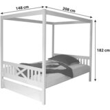 MID.YOU Postelja Z Baldahinom Lino, Bor, Masivno, Bela | Shoptok.si