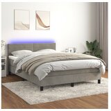  Box spring postelja z vzmetnico LED sv. siva 140x190 cm žamet | Shoptok.si
