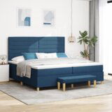 Posteljni okvir z vzmetnico in klopjo Modra 200x200 cm Tkanina, (22049028) | Shoptok.si