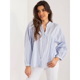 Fashion Hunters Light blue women's oversize shirt with stand-up collar Cene
