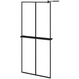 Pregrada za tu&amp;scaron; s policom crna 90x195 cm staklo ESG i aluminij Slike