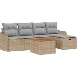 vidaXL Vrtna sedežna garnitura z blazino 6 pcs Bež Poly ratan, (5000021655) | Shoptok.si
