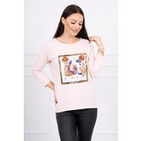 Kesi Blouse with 3D graphics and decorative pom pom powder pink Cene