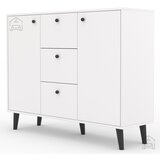 ADRK Furniture Komoda BESA s drvenim nogama i 3 ladice - BIJELA-CRNA Cijene