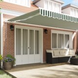 vidaXL Avtomatska retraktibilna tenda zelena in bela 600x300 cm, Tenda Nadomestno blago za 6x3 m okvir zelena in bela | Shoptok.si