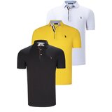 Dewberry TRIPLE SET T8582 MENS T-SHIRT-BLACK-WHITE-YELLOW Cene