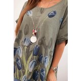 Kesi Włoski Women's cotton shirt with a floral pattern khaki | shoptok.hr