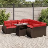 vidaXL Vrtna sedežna garnitura z blazinami 9-delna rjav ratan/akacija | Shoptok.si