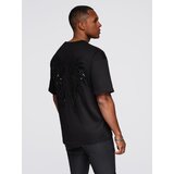 Ombre Men's cotton T-shirt with sequin wing motif on back - black Cene
