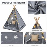Ginger Home Dečiji pamučni šator little stars, sivi sa zvezdama, 100% pamuk, sa mekom podlogom za punjenjem, jastukom i led svetlima ( JW | Eponuda.com