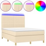 vidaXL Box spring postelja z vzmetnico LED krem 140x190 cm blago, (20901623) Cene
