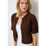  Women's Brown Openwork Seasonal Knitwear Cardigan | shoptok.hr