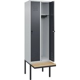 C+P garderobna omara s klopjo classic plus, 2 dela, svetlo sive / sive barve, š 600 mm, varnostni vrtljivi zapah, lebdeča klop, bukov les Cene