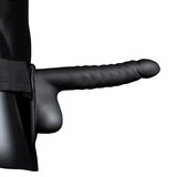 Ouch! Ribbed Hollow Strap-on with Balls 8" 21cm Black Cene