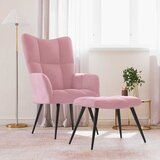vidaXL stol za sproščanje s stolčkom roza žamet | Shoptok.si