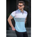 Madmext Men's Blue Polo Neck Striped T-Shirt 5865 Cene