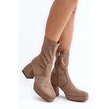 PH2 Women's ankle boots with chunky heel and platform in dark beige Adelles