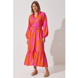  Women's Orange Belted Oversize Summer Viscose Dress | Shoptok.si