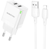  USB punjač sa kablom 1m USB to iPhone/lightning BOROFONE BN15 Strong dual-port set white | Eponuda.ba
