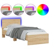  The Living Store Posteljni okvir z vzglavjem in LED sonoma hrast 90x200 cm - Posteljni Okvir, (21455262) | Shoptok.si