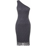 Trendyol anthracite single sleeve body fitted textured flexible knitted midi dress cene