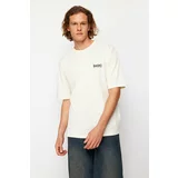 Trendyol Stone Oversize/Wide Cut Text Printed Short Sleeve 100% Cotton T-Shirt