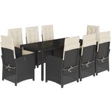  9-dijelni vrtni blagovaonski set s jastucima crni od poliratana Crna 190 cm table length | shoptok.hr