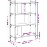  Regal za knjige s 4 razine crni 76x32x123 cm konstruirano drvo | shoptok.hr
