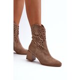 Boto Suede Ankle Boots With Cutout Shaft On Block Heel Dark Beige Irvelame | Shoptok.si