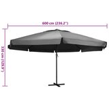  Vrtni suncobran s aluminijskom šipkom 600 cm antracit | shoptok.hr