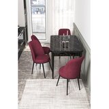 Hanah home trpezarijski set Via, sto na razvlačenje i 4 stolice, ploča u dekoru crnog mermera, bordo tkanina Jerry | Eponuda.com