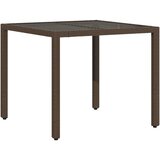  Vrtni stol sa staklenom pločom smeđi 90x90x75 cm od poliratana | shoptok.hr