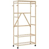 vidaXL Stojalo za oblačila s policami in kolesi 90x40x179,5 cm Bambus, (21828755) | Shoptok.si