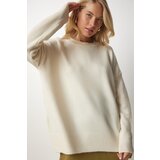  Women's Cream Crew Neck Oversize Knitwear Sweater | Eponuda.ba