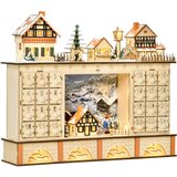 HOMCOM Leseni adventni koledar s 24 predali za polnjenje, dekoracija z božično vasjo in lučkami, 44 × 10 × 37 cm, (20752777) | Shoptok.si