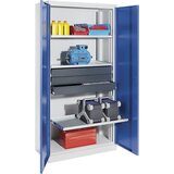 eurokraft pro Omara za material, širina 950 mm, 3 izvlečne police, 3 predali, vrata svetlo siva | Shoptok.si