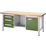 eurokraft pro delovna miza z nastavitvijo višine, izvedba z ogrodjem, 3 predali, 1 vrata, 1 odlagalna polica, širina 2000 mm, svetlo siva / zelena | Shoptok.si
