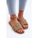 EVENTO Flat Women's Slippers with Weave and Decoration Beige Omenna | Shoptok.si