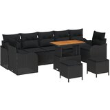 vidaXL 10-delni set sedežne garniture za vrt z blazinami Črna Poli ratan Akacija, 2-sedežna sedežna garnitura s hranilnikom in blazinami Črna Poli ratan, 3-delni set vrtne jedilne garniture z blazinami Črna Poli ratan Akacija | Shoptok.si