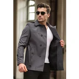 Dewberry 23058 Lined Belted Double Breasted Mens Trenchcoat-GREY