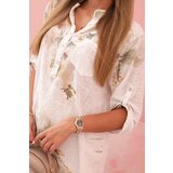 Kesi Włoski Women's loose-fitting cotton shirt with a floral pattern white | shoptok.hr