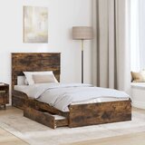  Postelja s shranjevanjem z vzglavjem Dimljeni oreh 90 x 190 cm, (5000105916) | Shoptok.si