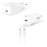 Quantum PD 20W Wall Charger+ 20W Car Charger + Type-C/Lightning Cable, Mfi Apple Licence