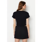 Trendyol Black Piping Detailed Crew Neck Crop Ribbed Elastic Knitted Blouse | Eponuda.ba