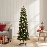  Umjetno usko božićno drvce s kuglicom 120 cm 150 LED lampica - 120 cm s LED-ima i ružičastim lopticama Zelena | shoptok.hr
