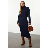 Trendyol Navy Blue Midi Knitted Sweater-Dress Set